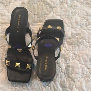 Madden Girl Black and Gold Studded Sandals